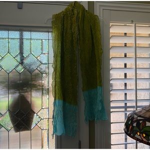 Unique Scarf /Light Wrap in Color Combo of Turquoise & Chartreuse + Detail